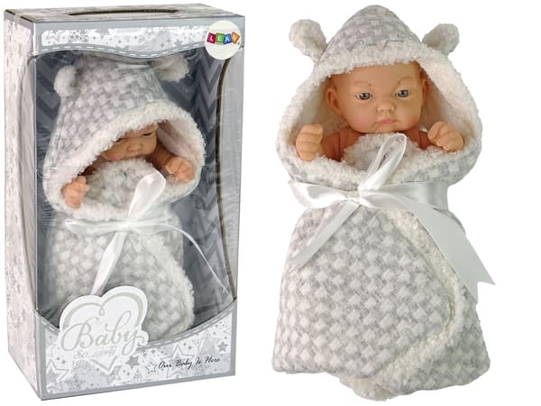 Söt babydocka grå rosettsjal