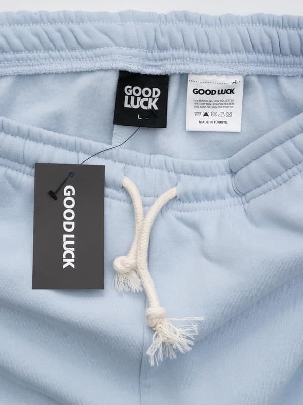 Ljusblå mjukisbyxor herr GOOD LUCK tryckt logotyp L