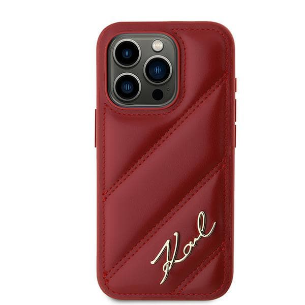 Karl Lagerfeld Diagonal Quilted Script-skal till iPhone 15 Pro Max, Röd