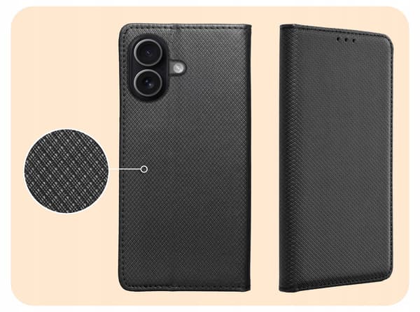 Etui til IPHONE 17 SMART MAGNET LUKKET TEGNEBOG SORT + GLAS