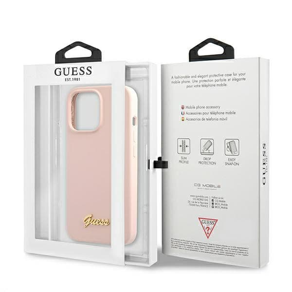 Guess Silikone Script Guld Logo MagSafe-etui til iPhone 13 Pro / 13, lyserød/lyserød