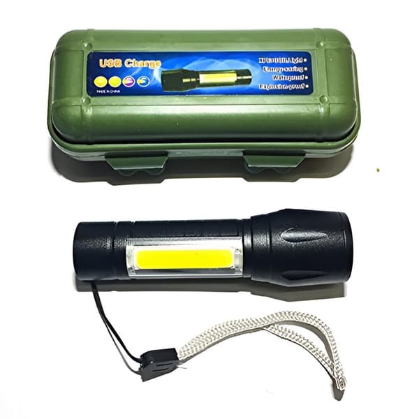 taktinen taskulamppu tehokas zoom 9,3 CM LED+COB musta