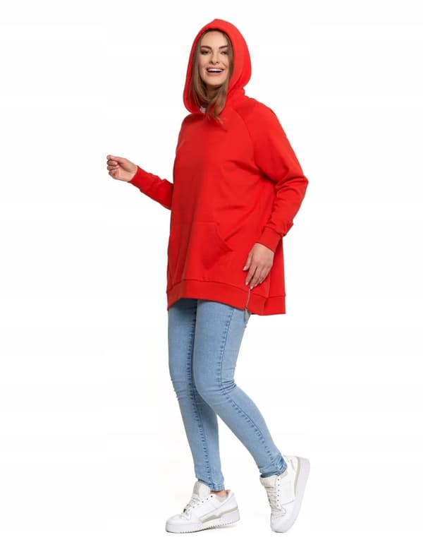 Damesweatshirt med hætte Bomuld Moderigtig Oversize Blød MORAJ M RØD