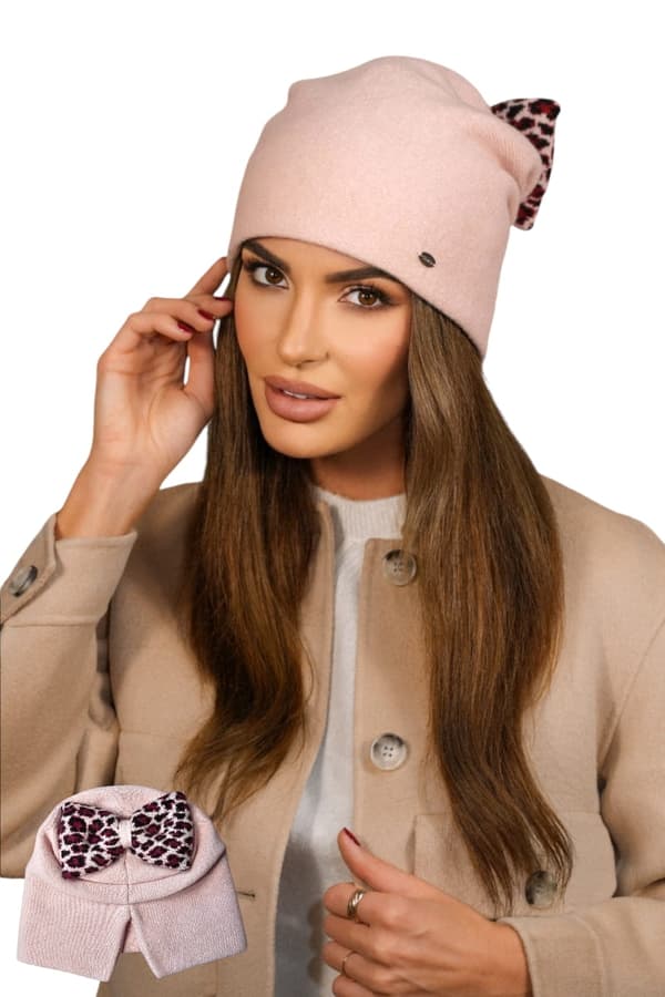 Vintermössa i ull med leopardrosé, rosa Kamea-Kiku