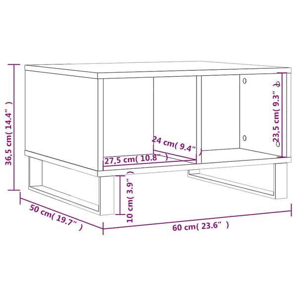 vidaXL sofabord brunt egetræ 60x50x36,5 cm