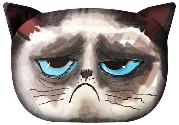 Bertoni pyntepude "Grumpy Cat" 30×45 cm - fløjl, katteprint, antiallergisk indlæg
