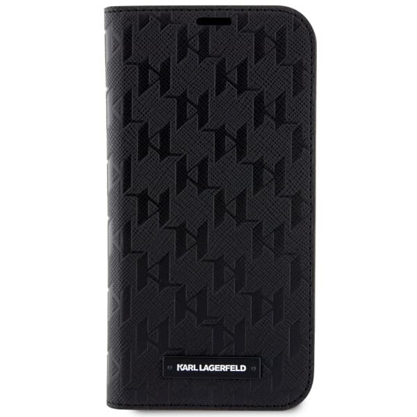 Karl Lagerfeld Saffiano Monogram Flip-etui til iPhone 14 Pro, Sort
