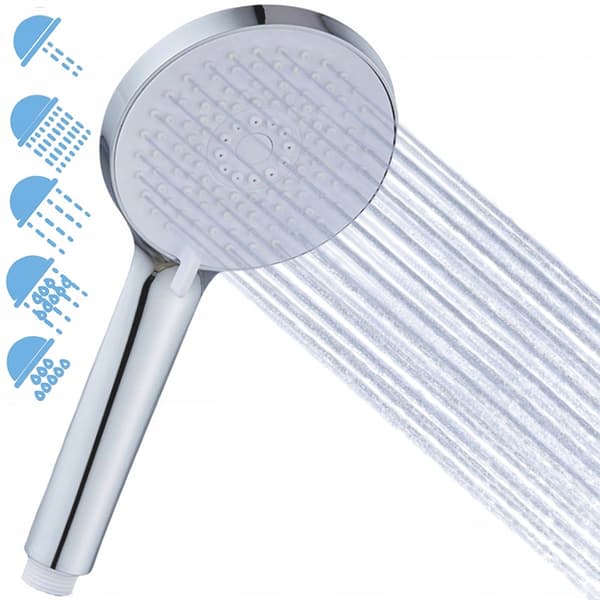 Duschmunstycke med 5 funktioner, krom, vit