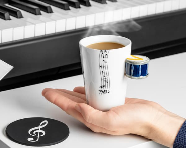 Musikduo-set - Trummugg - blå + underlägg