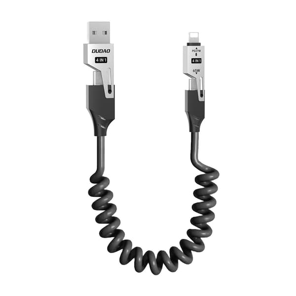 4-i-1 spiralkabel USB-A / USB-C - Lightning / USB-C - svart