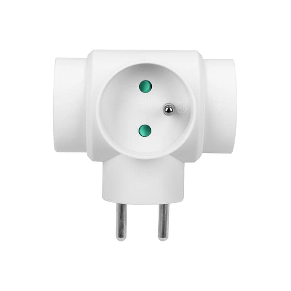 Elektrisk splitter, splitter, T-stykke med jordforbindelse, hvid