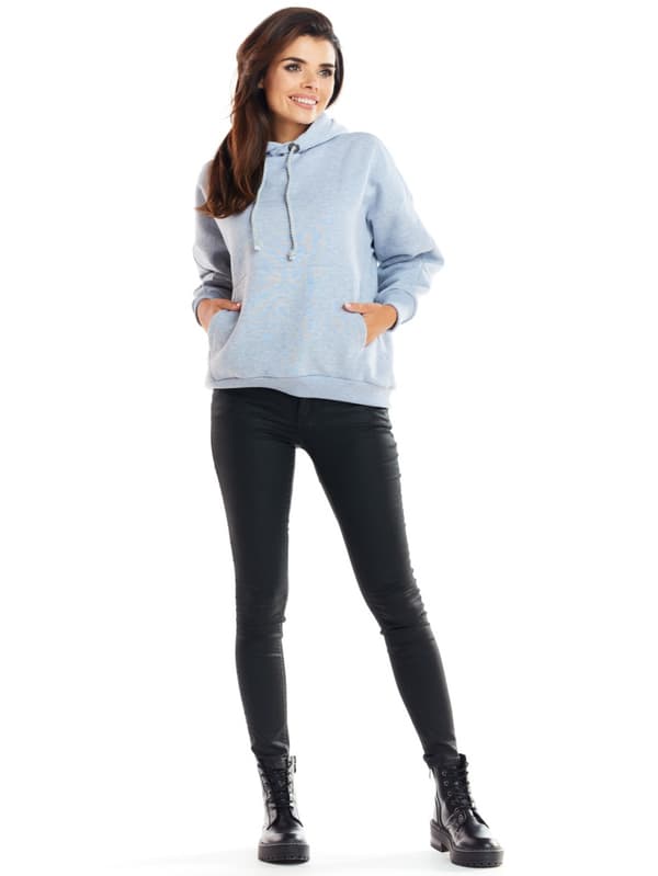 Damtröja med kimonoærmer og hætte, grå L/XL