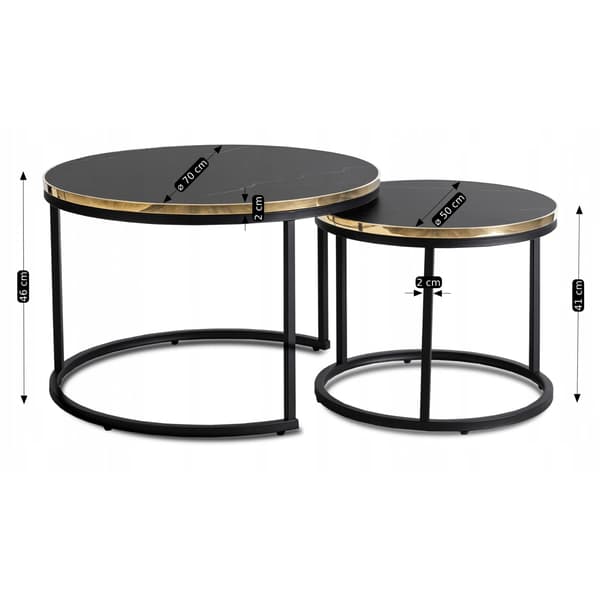 ARON sofabordgruppe 70 cm/50 cm sort marmor glamour