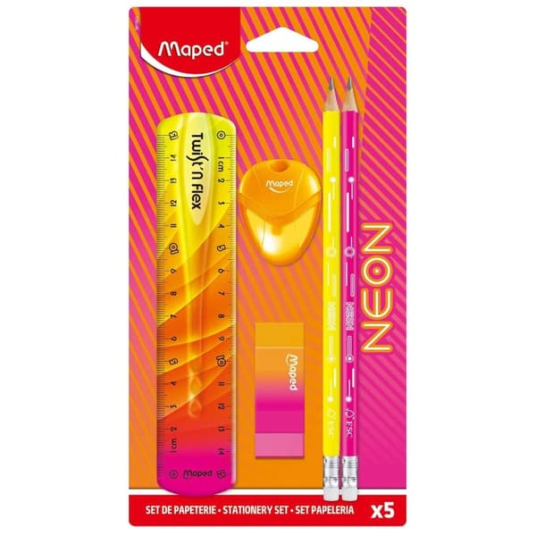 Set med 5-delade neon skolmaterial MAPED