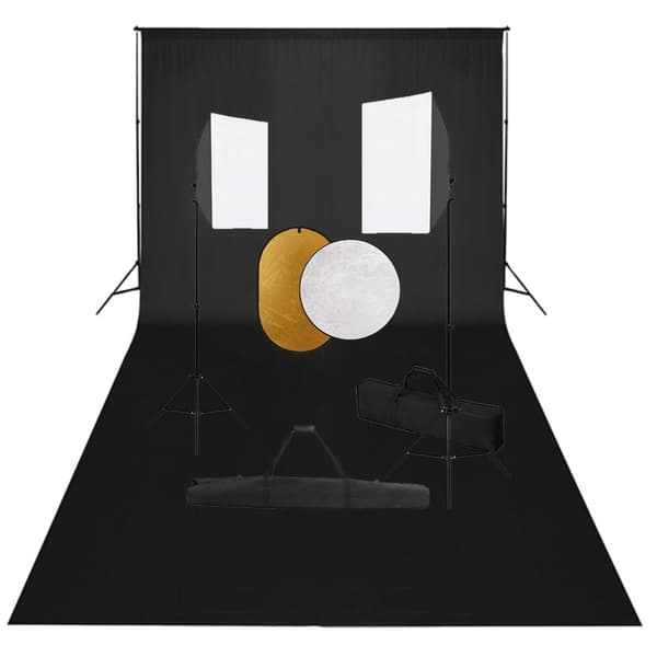 vidaXL Studio Kit med softbox, baggrund og reflektorer