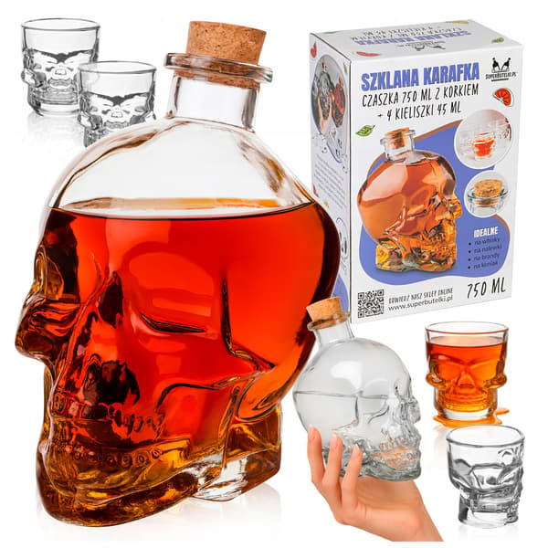 Glaskaraffel - kranium 750 ml + 4 glas