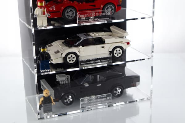 Boksdisplay til 5x Lego Speed Champions - navneskilt