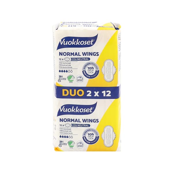 Binde med vingar NORMAL DUOPACK 2x12 stycken VUOKKOSET VIT