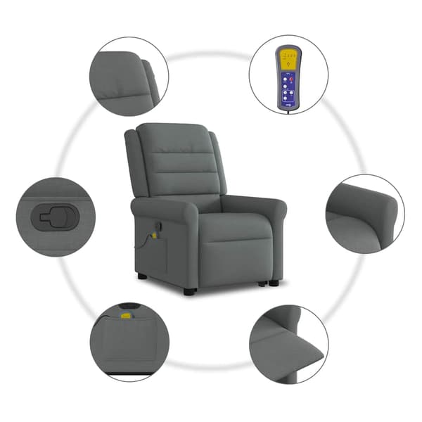 vidaXL Lyftbar massagefåtölj mörkgrå tyg