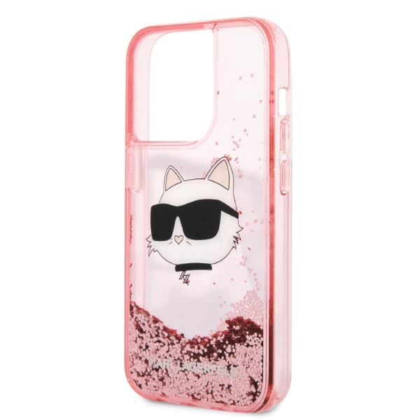 Karl Lagerfeld Glitter Choupette Head-cover til iPhone 14 Pro, lyserød