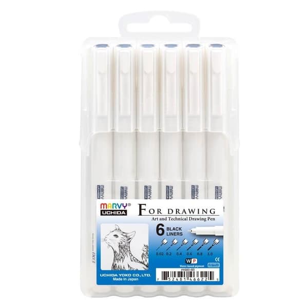 Svarta fineliners för teckning 6 st