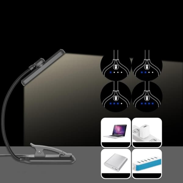 USB LED-natlampe til boglæsning med klips 24 LED'er 360°