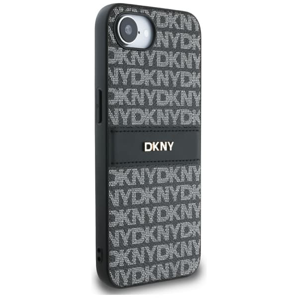 DKNY Repeat Texture Pattern med Tonal Stripe cover til iPhone 16e / 17e, sort