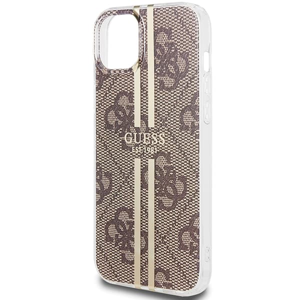 Guess IML 4G Guldstribet Etui til iPhone 15 Plus, Brun