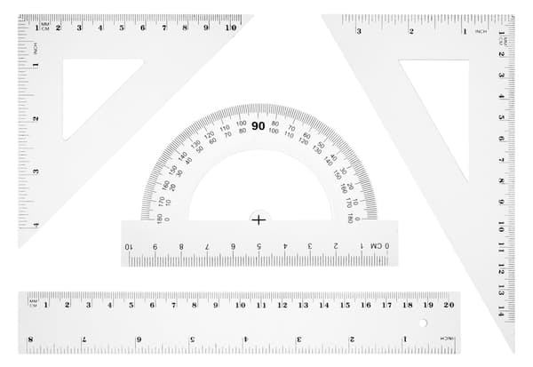 Geometrisk sæt med 20 cm lineal.