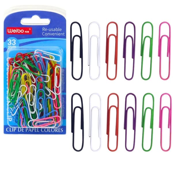 Farvede papirclips 33 mm 90 stk.