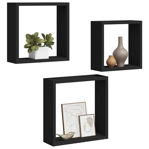 vidaXL kubeformede væghylder, 3 stk., sort, MDF