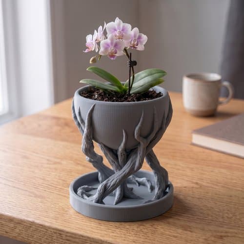 Designer urtepotte, grå, spiralformet træ, til planter