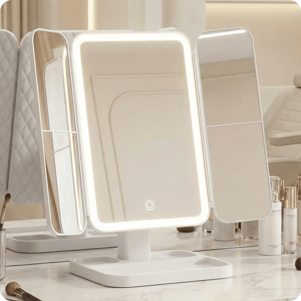 Hollywood hvidt foldbart makeupspejl 22x17cm LED