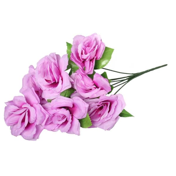 Buket med 7 lyserøde roser, 44 cm i størrelse og 10 cm i diameter