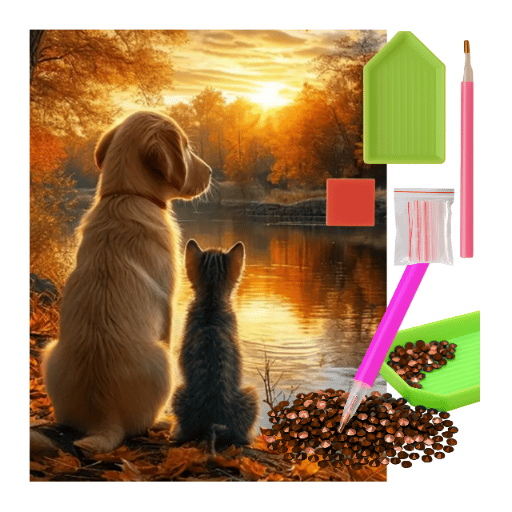 DIAMANTMOSAIK - HÖSTKATT OCH HUND