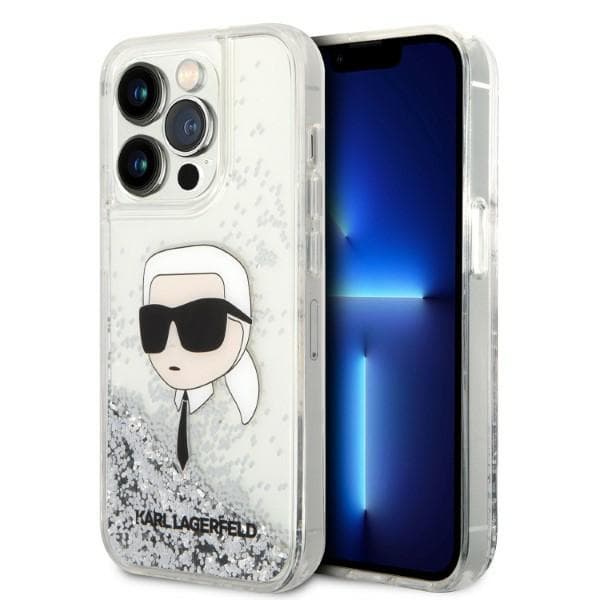 Karl Lagerfeld Glitter Karl Head-etui til iPhone 14 Pro, sølv