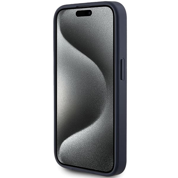 Guess 4G Triangle Metal Logo Cover til iPhone 15 Pro, Blå
