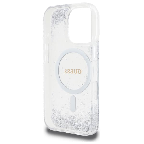 Guess Resin Gradient Glitter MagSafe-cover til iPhone 16 Pro, sølv/sølv