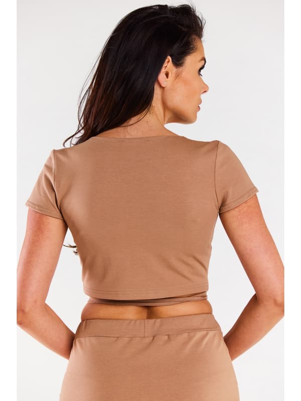 Bomulds crop top med wrap, beige XL