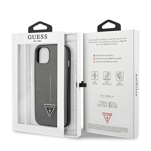 Guess Saffiano Triangle Logo-cover til iPhone 13, sølv