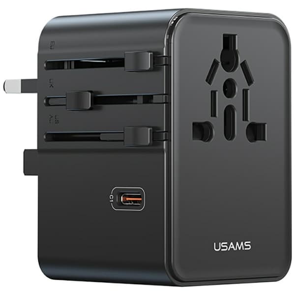 USAMS Rejseadapter CC310 3xUSB-C 70W 4in1 US/AU/EU/UK Sort