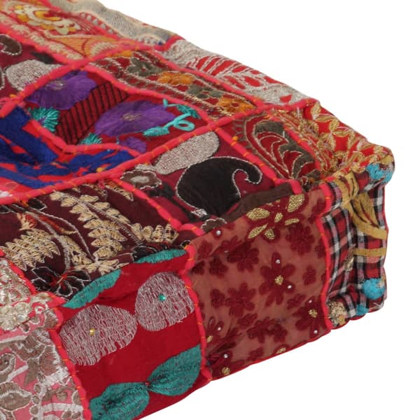 vidaXL firkantet patchwork bomuldspuf 50x50x12 cm rød