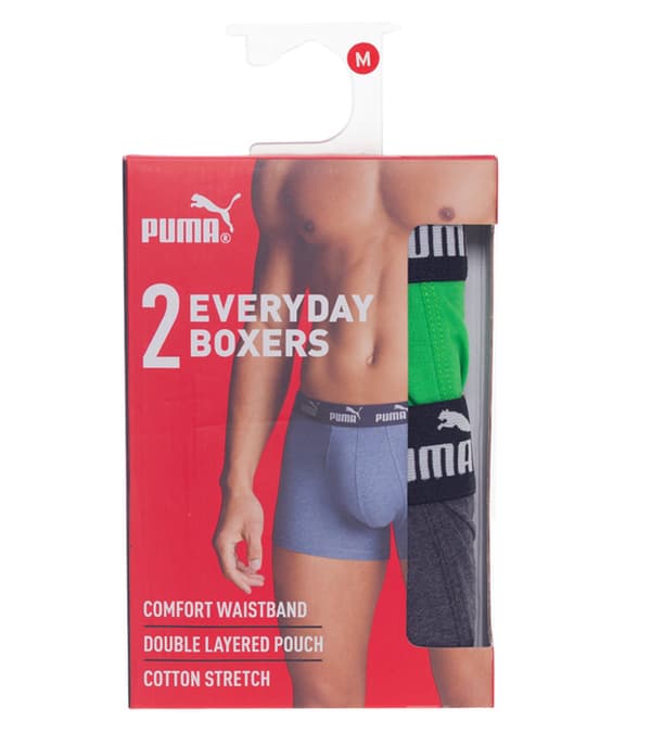 Puma Miesten Elements Basic Boxer 2-Pack Tummanharmaa/Meleerattu/Vihreä [701232894 004] koko XL