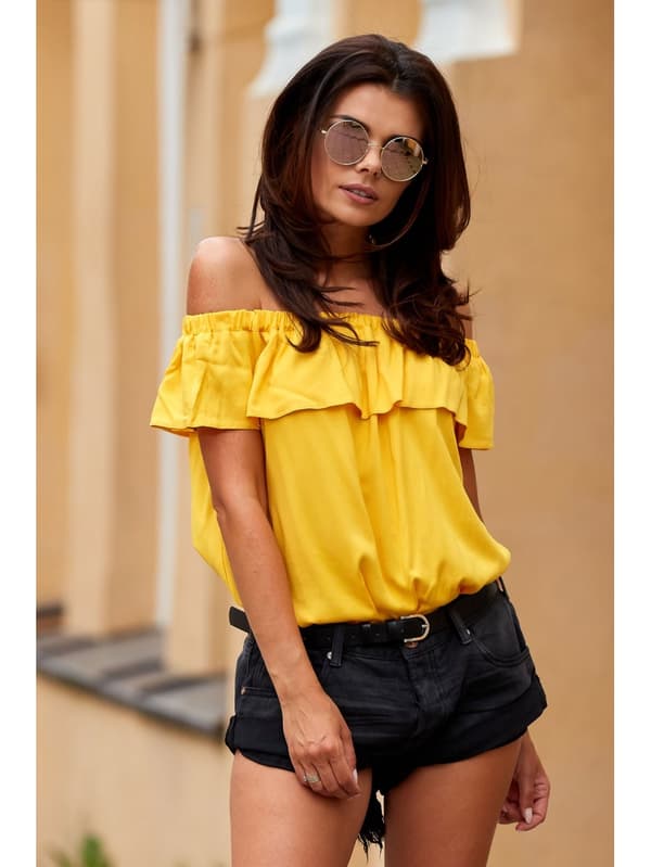 Viskose sommerbluse, gul L/XL