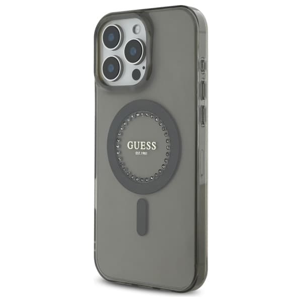 Guess IML Rhinestones MagSafe-etui til iPhone 16 Pro Max, sort