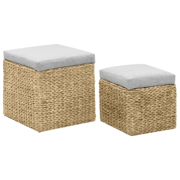vidaXL Set med 2 vävda sjögräspuffar, grå