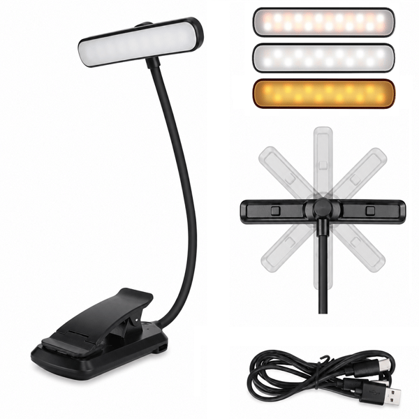 USB LED-natlampe til boglæsning med klips 24 LED'er 360°
