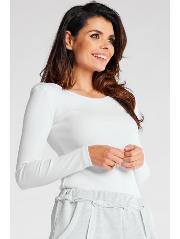 Basis ribbet bomuldsbluse, hvid XL
