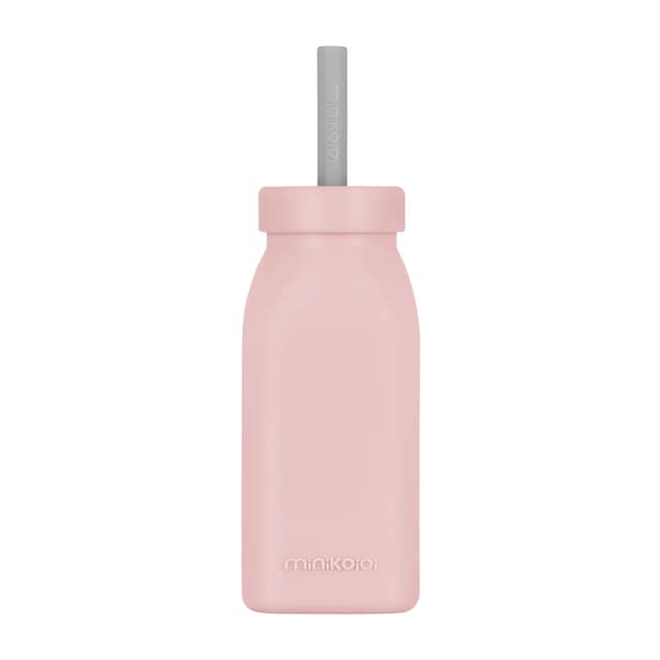 Silikonmugg för barn med sugrör och lock 200 ml 6m+ rosa