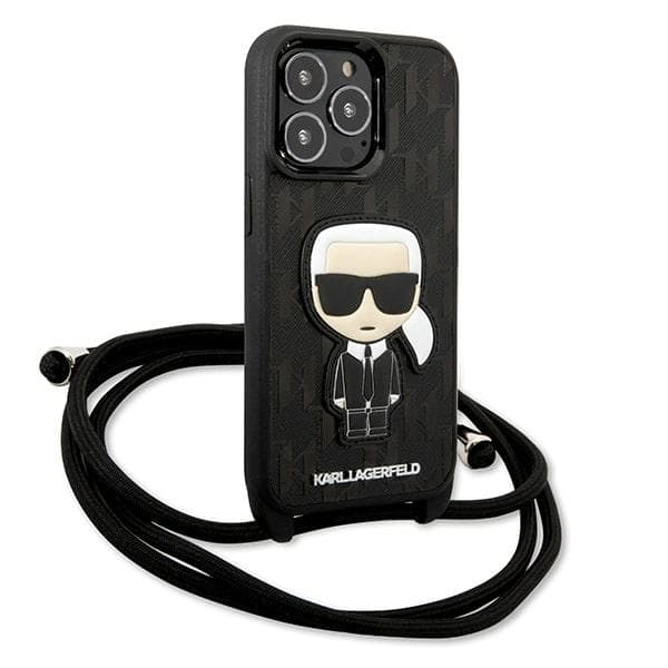 Karl Lagerfeld lædermonogram-patch og snor Iconik-etui til iPhone 13 Pro / 13, sort